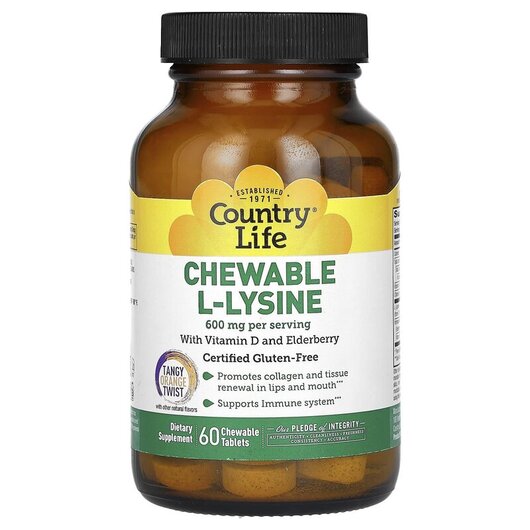 Основне фото товару Chewable L-Lysine with Vitamin D & Elderberry 300 mg Основне фото товару Chewable L-Lysine with Vitamin D & Elderberry 300, L-Лізин, 6