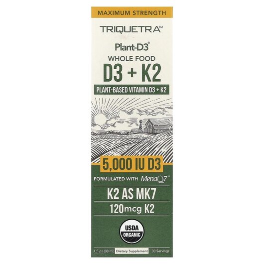 Основне фото товару Plant-D3 Whole Food D3+ K2 Maximum Strength Основне фото товару Plant-D3 Whole Food D3+ K2 Maximum Strength, Вітаміни D3 K2, 30 м