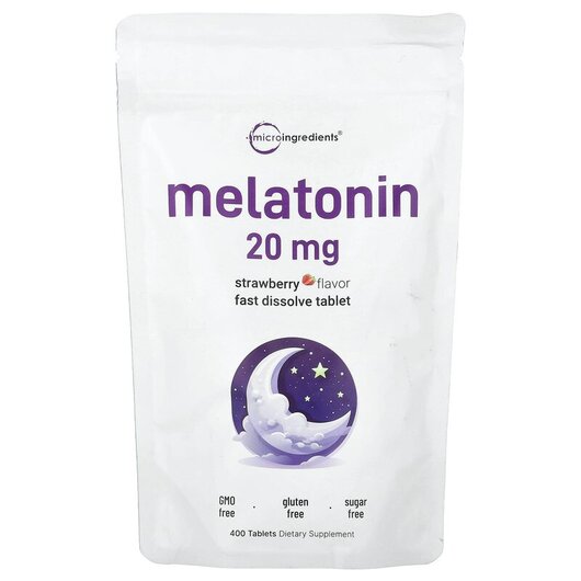 Основне фото товару Melatonin Strawberry 20 mg Основне фото товару Micro Ingredients, Melatonin Strawberry 20 mg, Мелатонін, 400 таб