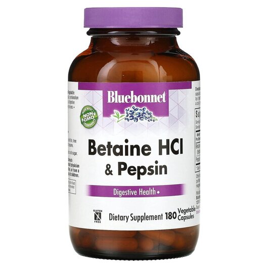 Основне фото товару Bluebonnet Nutrition, Betaine HCl, Бетаїн HCL, 180 капсул