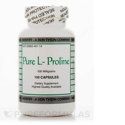 Основне фото товару Pure L-Proline 500 mg Основне фото товару Montiff, Pure L-Proline 500 mg, L-Пролін, 100 капсул