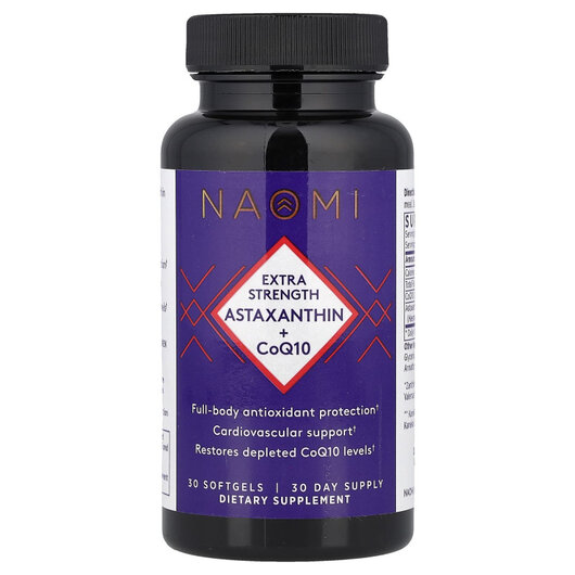 Основне фото товару Astaxanthin + CoQ10 Основне фото товару NAOMI, Astaxanthin + CoQ10, Коензим CoQ10, 30 капсул