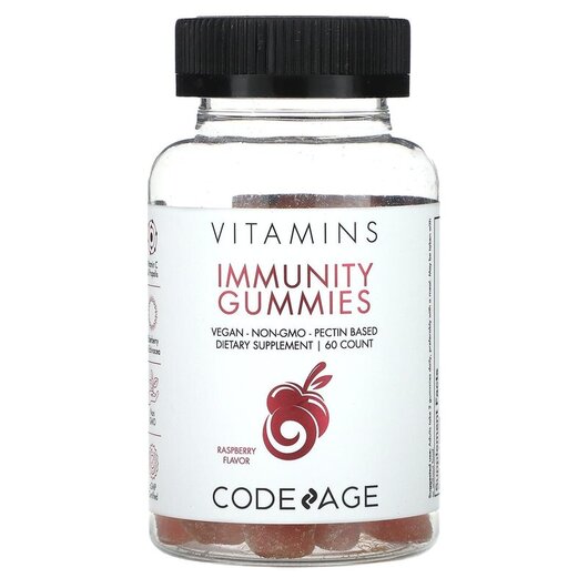 Основное фото товара Vitamins Immunity Gummies Vegan Non-GMO Pectin Based Raspberry Основное фото товара CodeAge, Витамины, Vitamins Immunity Gummies, 60 таблеток