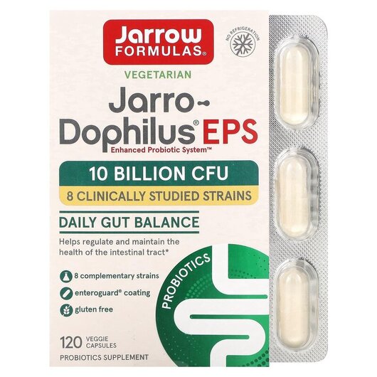 Основне фото товару Jarrow Formulas, Jarro Dophilus EPS, Пробіотики 5 млрд, 120 капсу