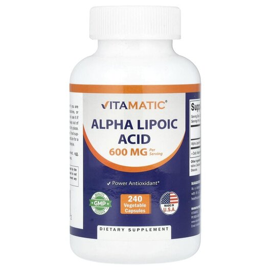 Основное фото товара Alpha Lipoic Acid 600 mg Основное фото товара Vitamatic, Альфа-липоевая, Alpha Lipoic Acid 600 mg, 240 капсул