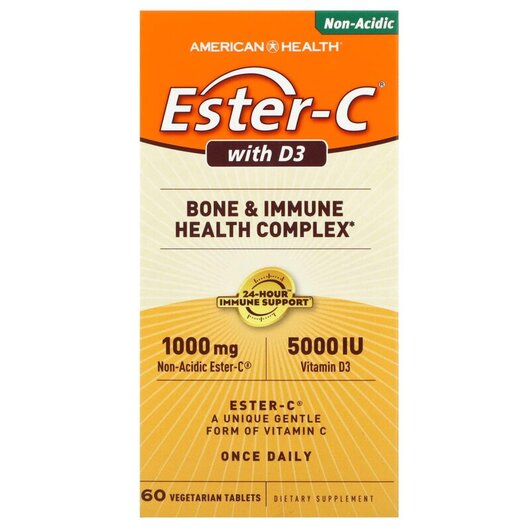 Основное фото товара Ester-C with D3 Bone & Immune Health Complex 1000 mg Основное фото товара Ester-C, Эстер-С с D3 1000 мг 5000 МЕ, Ester-C with D3, 60 таблет