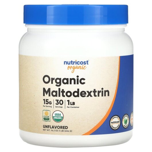 Основное фото товара Organic Maltodextrin Unflavored Основное фото товара Nutricost, Мальтодекстрин, Organic Maltodextrin Unflavored, 454 г