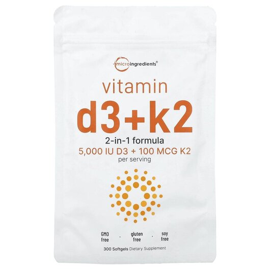 Основне фото товару Micro Ingredients, Vitamin D3 + K2, Вітаміни D3 K2, 300 капсул