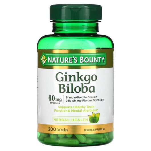 Основне фото товару Nature's Bounty, Ginkgo Biloba, Гінкго білоба 60 мл, 200 кап