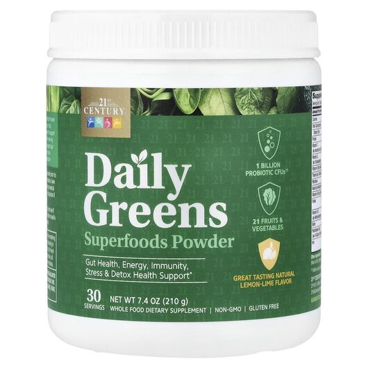 Основное фото товара Суперфуд, Daily Greens Superfoods Powder Lemon Lime, 210 г