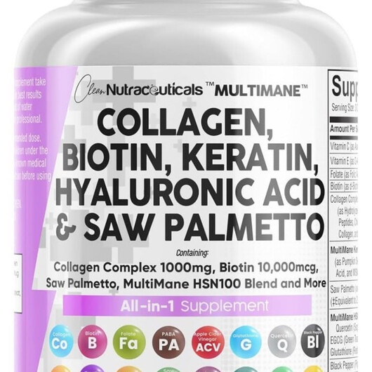 Основне фото товару Collagen 1000 mg Biotin 10000 mcg Keratin Saw Palmetto, Колаген, 