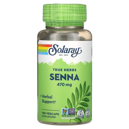 Основное фото товара True Herbs Senna 470 mg Основное фото товара Solaray, Листья Сенны, True Herbs Senna 470 mg, 100 капсул