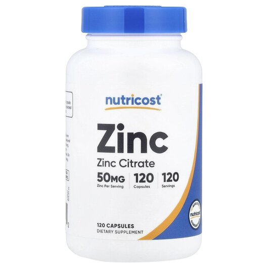 Основне фото товару Zinc 50 mg Основне фото товару Nutricost, Zinc 50 mg, Цинк, 120 капсул