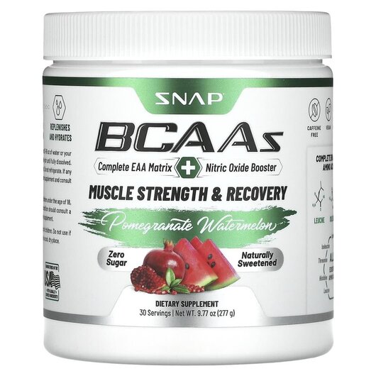 Основне фото товару Snap Supplements, BCAAs Pomegranate Watermelon, БЦАА, 277 г