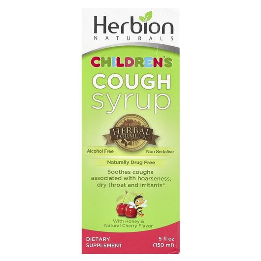 Основне фото товару Children's Cough Syrup Alcohol Free With Honey & Natural Cherry Основне фото товару Herbion, Children's Cough Syrup, Сироп від кашлю, 150 мл