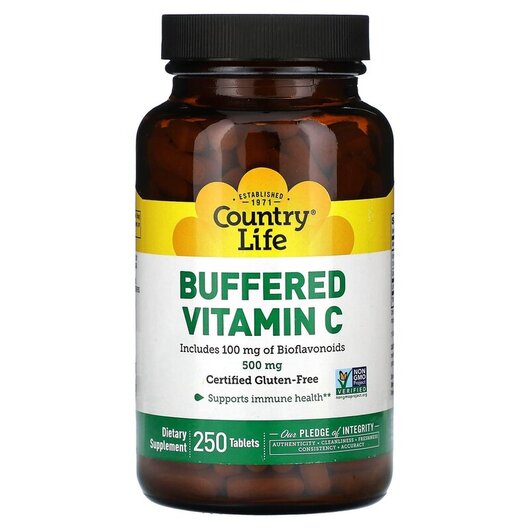 Основне фото товару Buffered Vitamin C 500 mg Основне фото товару Country Life, Buffered Vitamin C 500 mg, Вітамін C, 250 таблеток