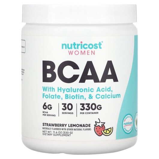 Основне фото товару Nutricost, Women BCAA Strawberry Lemonade, БЦАА, 330 г