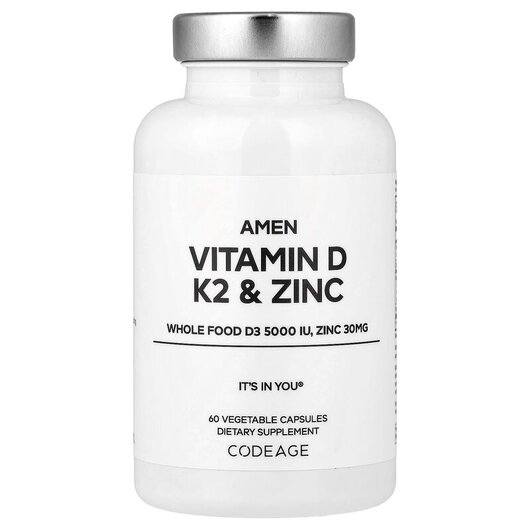 Основне фото товару CodeAge, Amen Vitamin D K2 & Zinc, Вітаміни D3 K2, 60 капсул