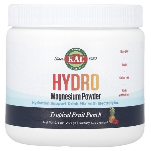 Основное фото товара KAL, Магний, Hydro Magnesium Powder Tropical Fruit Punch, 268 г