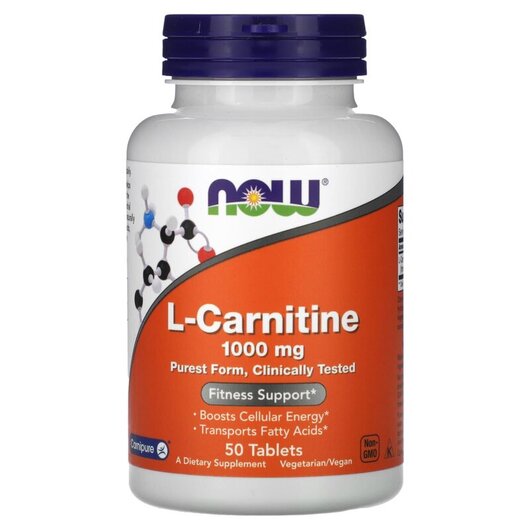 Основне фото товару NOW Foods, L-Carnitine 1000 mg, L-Карнітин, 50 таблеток