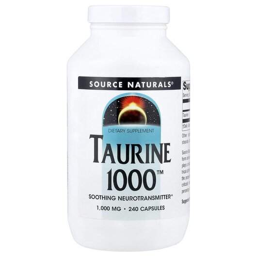 Основне фото товару Source Naturals, Taurine 1000 mg 240, Таурин 1000 мг, 240 капсул