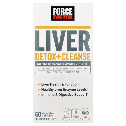 Основне фото товару Liver Detox + Capsules Основне фото товару Force Factor, Liver Detox + Capsules, Очищення печінки, 60 капсул
