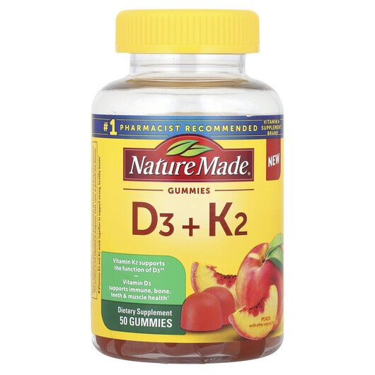 Основне фото товару Vitamin D3 + K2 Gummies Peach Основне фото товару Vitamin D3 + K2 Gummies Peach, Вітаміни D3 K2, 50 таблеток