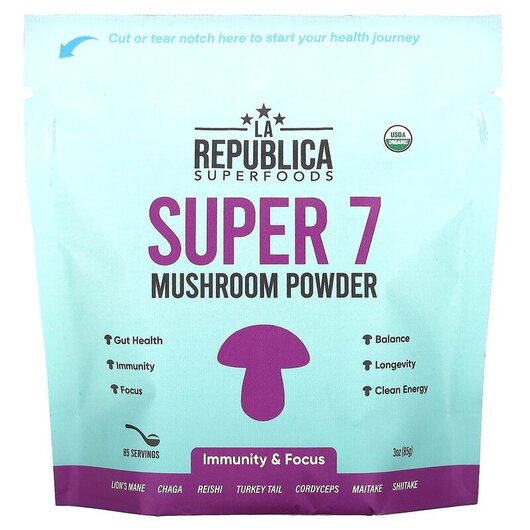 Основне фото товару LA Republica, Super 7 Mushroom Powder, Гриби, 85 г