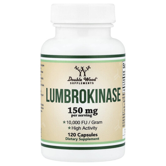 Основне фото товару Double Wood Supplements, Lumbrokinase 150 mg, Люмброкіназа, 120 к