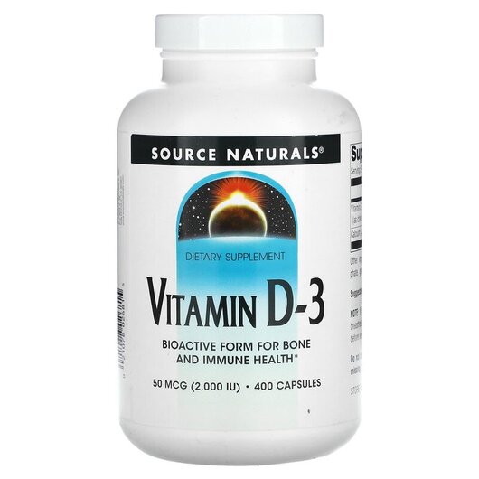 Основное фото товара Source Naturals, Витамин D3, Vitamin D-3 50 mcg 2000 IU, 400 капс