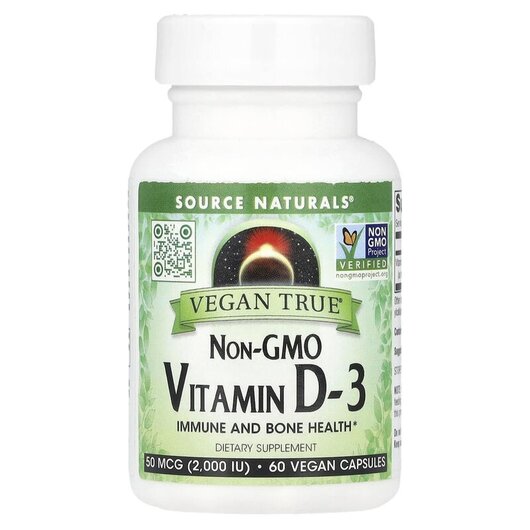 Основное фото товара Vegan True Non-GMO Vitamin D3 50 mcg 2000 IU Основное фото товара Source Naturals, Витамин D3, Vegan True Vitamin D-3, 60 капсул