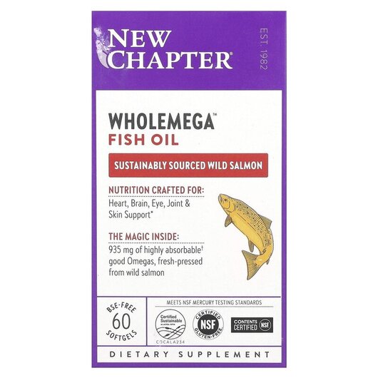 Основне фото товару New Chapter, Wholemega Fish Oil 1000 mg, Омега 3, 60 капсул