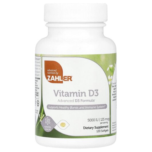 Основное фото товара Zahler, Витамин D3, Vitamin D3 Advanced D3 Formula 5000 IU, 120 к