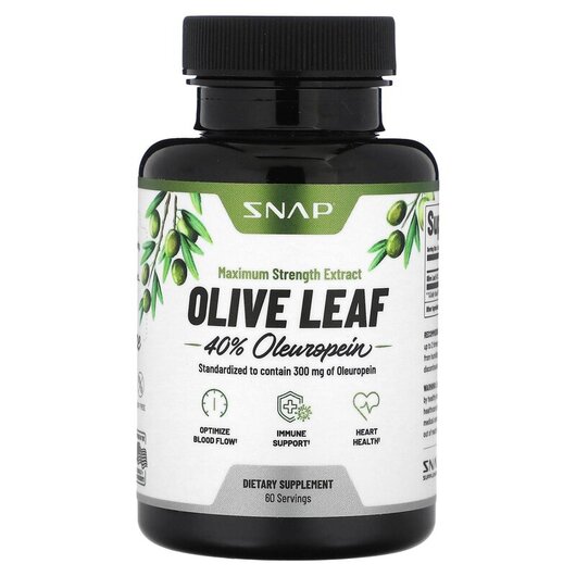 Основное фото товара Snap Supplements, Листья оливы, Olive Leaf Maximum Strength, 60 к