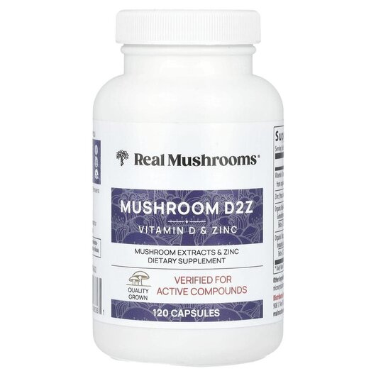 Основне фото товару Real Mushrooms Mushroom D2Z D2/Beta Glucan/Zinc, Гриби, 120 капсу
