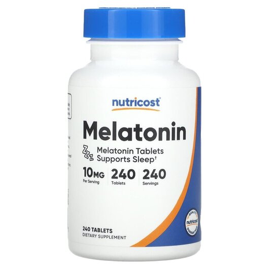 Основне фото товару Melatonin 10 mg Основне фото товару Nutricost, Melatonin 10 mg, Мелатонін, 240 таблеток
