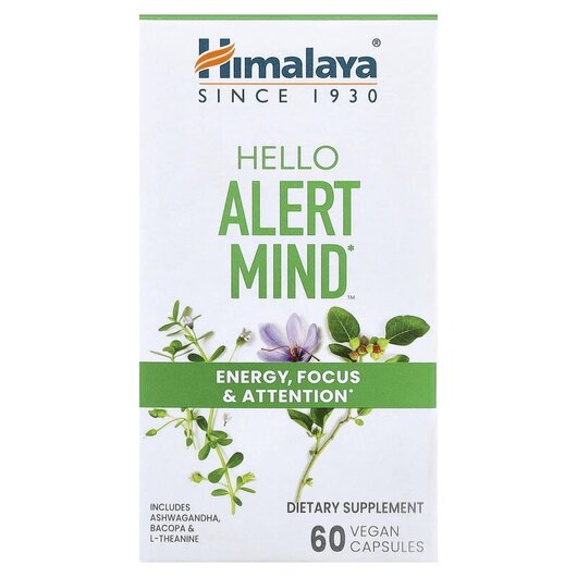 Основне фото товару Hello Alert Mind Основне фото товару Himalaya, Hello Alert Mind, Підтримка мозку, 60 капсул