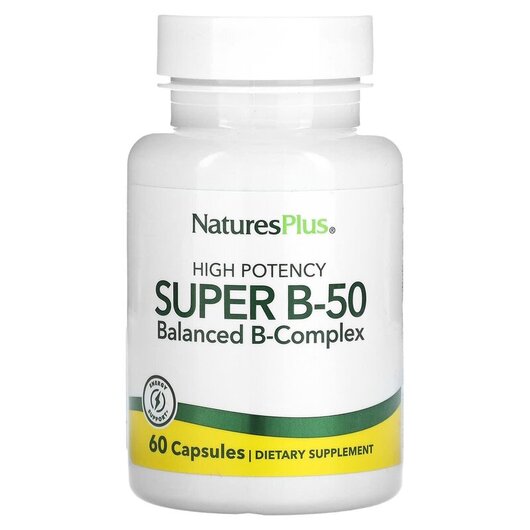 Основне фото товару High Potency Super B-50 Основне фото товару Natures Plus, High Potency Super B-50, B-комплекс, 60 капсул