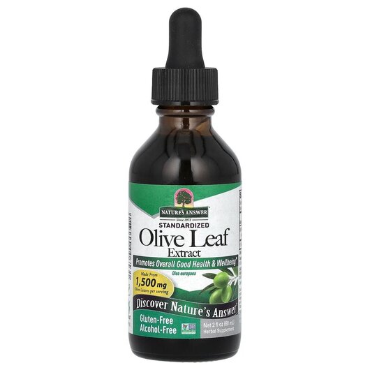Основне фото товару Olive Leaf Alcohol-Free 1500 mg Основне фото товару Nature's Answer, Olive Leaf Alcohol-Free 1500 mg, Листя олив