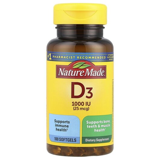 Основное фото товара Nature Made, Витамин D, Vitamin D3 1000 IU 90 +, 10 жидких капсул