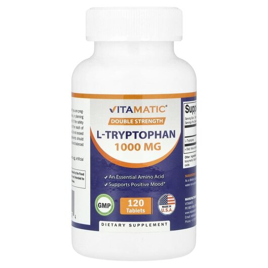 Основное фото товара L-Триптофан, L-Tryptophan Double Strength 1000 mg, 120 таблеток