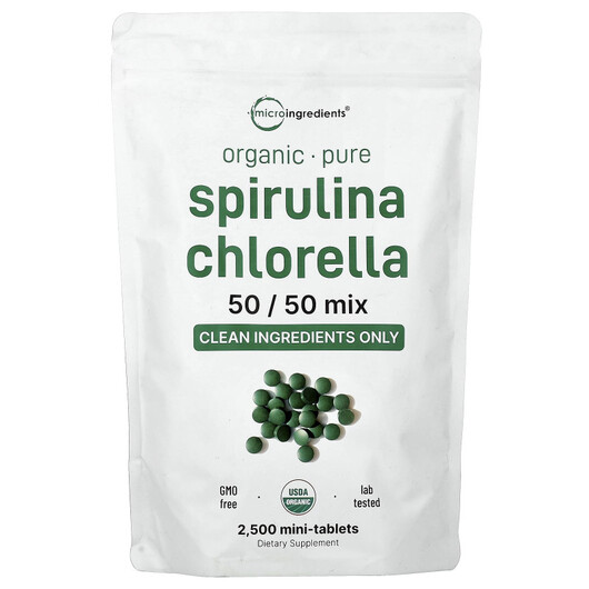 Основне фото товару Organic Spirulina Chlorella Основне фото товару Organic Spirulina Chlorella, Спіруліна, 2500 таблеток