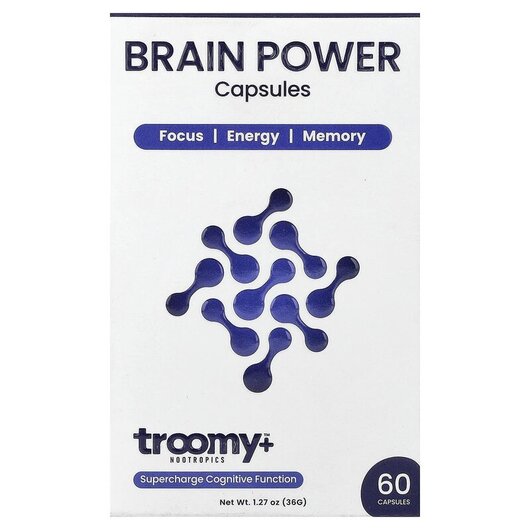Основне фото товару Troomy Nootropics, Brain Power 60 Capsules, Підтримка мозку, 36 г