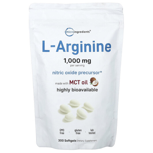 Основне фото товару Micro Ingredients, L-Arginine, L-Аргінін, 30 капсул