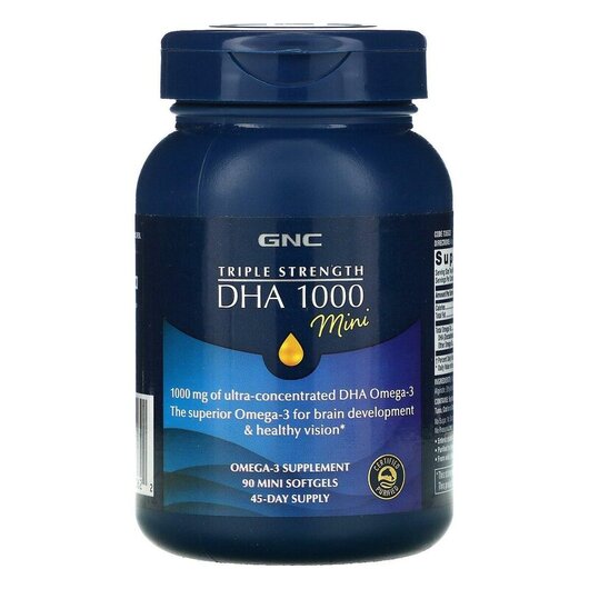 Основне фото товару GNC, Triple Strength DHA 1000 Mini 1000 mg, ДГК, 90 капсул
