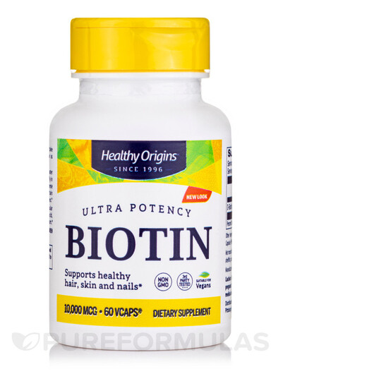 Основне фото товару Biotin 10000 mcg Основне фото товару Healthy Origins, Biotin 10000 mcg, Вітамін B7 Біотин, 60 VCaps