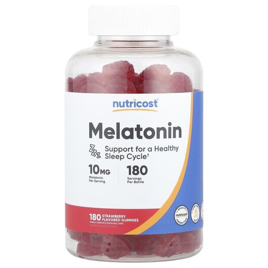 Основне фото товару Melatonin Strawberry 10 mg Основне фото товару Nutricost, Melatonin Strawberry 10 mg, Мелатонін, 180 таблеток