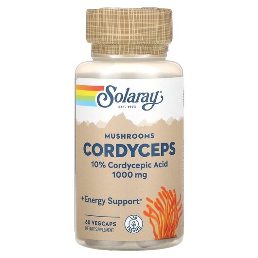 Основное фото товара Solaray, Грибы, Mushrooms Cordyceps 1000 mg, 60 капсул