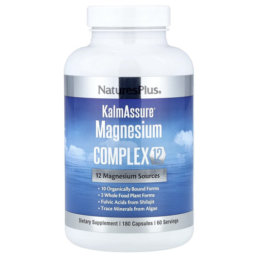 Основне фото товару KalmAssure Magnesium Complex 12 Основне фото товару Natures Plus, KalmAssure Magnesium Complex 12, Магній, 180 капсул