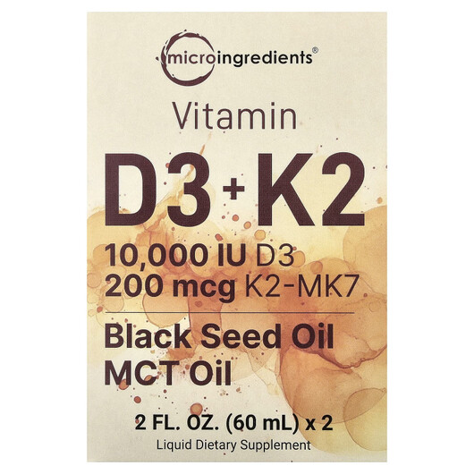 Основне фото товару Vitamin D3 + K2 2 Dropper Bottles, Вітаміни D3 K2, 60 ml Each